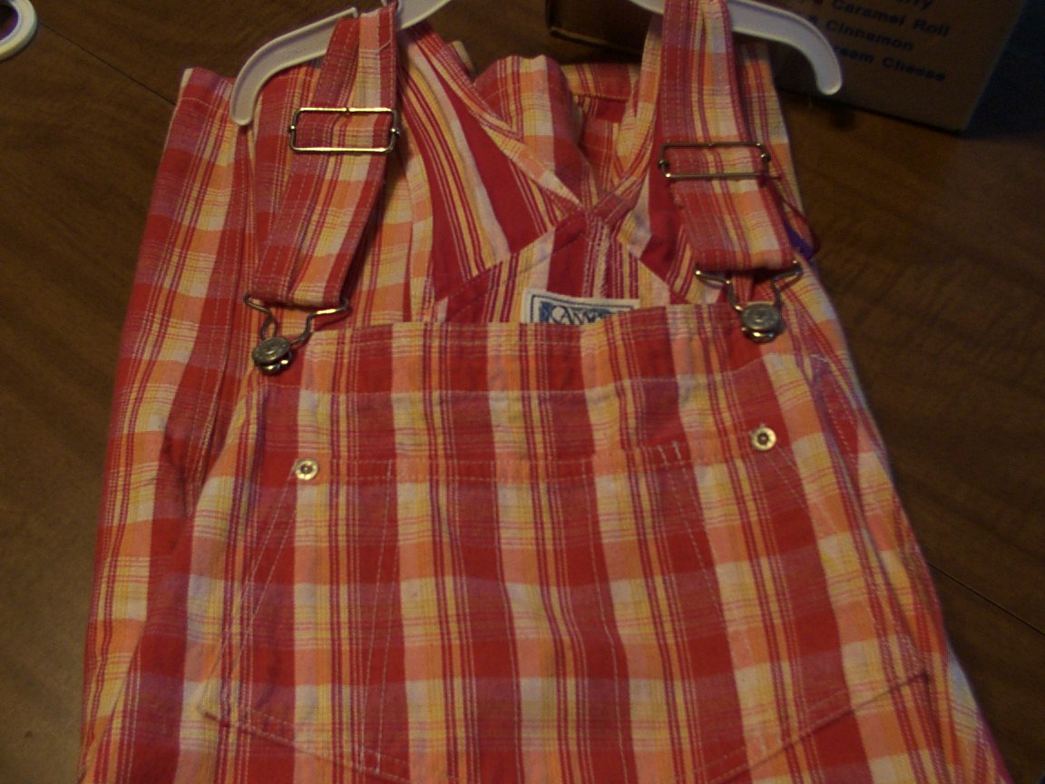 Red plaid shortall size 14-16