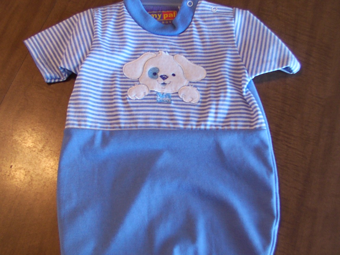 Blue & white dog face creeper size 6-9 mos.